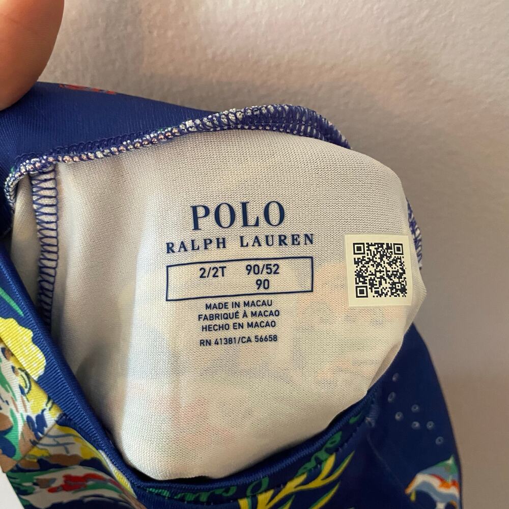 Polo Ralph Lauren Navy Blue Polo Bear Jersey Rash Guard Swimming Boy's size 2T - Picture 2 of 9